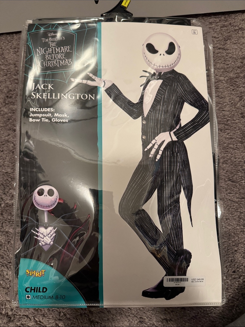 Spirit Jack Skellington Pinstripe Jumpsuit Costume - Black, White